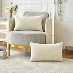 MIULEE Pack of 2 Christmas Cream Throw Pillow Covers 12x20 Inch Soft Chenille Pillow Covers for Sofa Living Room Couch Solid Dyed Cases