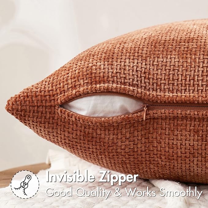 MIULEE Pack of 2 Fall Rust Decorative Pillow Covers 18x18 Inch Soft Chenille Couch Throw Pillows Farmhouse Cushion Covers for Home Decor Sofa Bedroom Living Room