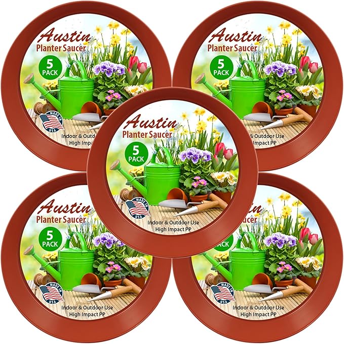 3 Inch (2.5 Inch Base) Case of 5 Plant Saucer - Terra Cotta Colored Polypropylene - Heavy Duty Indoor/Outdoor Tray and Drip Pan - Collects Flower Pot Excess Water Made in USA