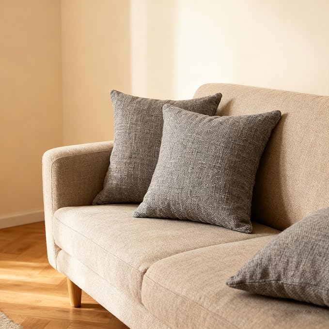 Throw Couch Pillow with Insert 18x18 Inches Set of 2 Square, Cute Modern Home Fall Decor for Living Room Sofa Bed Cushion Accent Case, Anthropologie Style Home Decor (Seagull Grey #P2-12)
