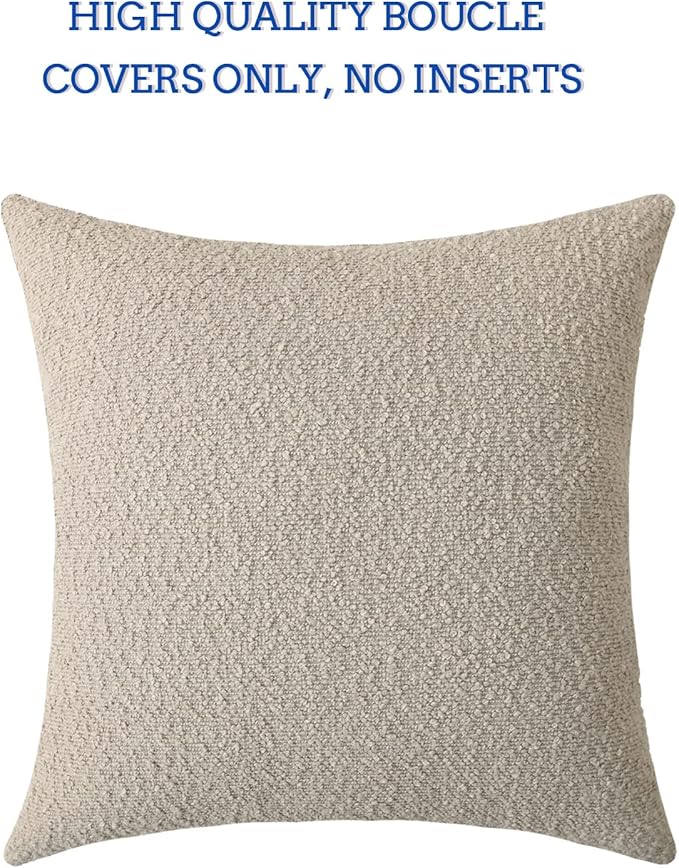 Jeneoo Light Grey Decorative Square Thick Accent Throw Pillow Covers Fine Textured Boucle Couch Cushion Case for Sofa Decor, Set of 1, 24 x 24 Inch