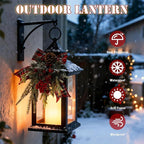 Christmas Lanterns Decorative Indoor, 2 Pack 14" Battery-Powered Waterproof Black LED Candle Lanterns with Timer for Outdoor, Vintage Hanging Lantern for Xmas Home Decorations, Transparent