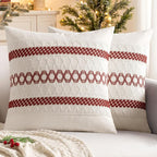 MIULEE Set of 2 Christmas Burgundy Boho Decorative Pillow Covers 18x18 Inch Farmhouse Rustic Couch Throw Pillows Modern Cotton Cushion Covers Retro Cute Macrame Woven Home Decor for Bed Sofa Chair