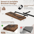 Floating Shelves for Wall with Invisible Brackets, Wall Mounted Engineered Wood Shelves with Wood Grain for Living Room, Bathroom, Kitchen Decor and Storage, Oak, 24"L Set of 2, Rustic Brown