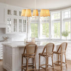 28" Rattan Chandelier, Large Modern Pendant Light Fixtures with Flower Shades White Finish for Dining Room, Kitchen Island, Foyer, Living Room 5-Light