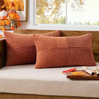 MIULEE Fall Rust Corduroy Pillow Covers Pack of 2 Boho Decorative Spliced Throw Pillows Soft Cross Patchwork Textured Pillowcases Home Decor for Livingroom Couch Bed Sofa 12x20 inch