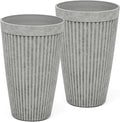 20" Vintage Resin Planters for Outdoor Plants, Gray Flower Pots with Handmade Fluted Texture, Weatherproof for Year-Round Indoor/Outdoor Use