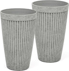 20" Vintage Resin Planters for Outdoor Plants, Gray Flower Pots with Handmade Fluted Texture, Weatherproof for Year-Round Indoor/Outdoor Use