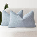 Foindtower Pack of 2 Modern Textured Boucle Lumber Throw Pillow Covers Accent Solid Decorative Pillow Cases Cozy Couch Cushion Case for Sofa Bed Living Room Home Decor, 12 x 20 Inch, Light Blue