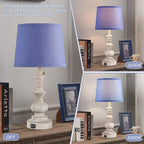 22'' Farmhouse Bedroom Table Lamps Set of 2 Bedside Nightstand Lamps with USB A/C Charging Ports Small Side Table Lamps for Living Room End Tables, Wooden Finish, Blue Shade, Bulb Not Included