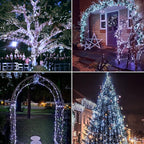 JMEXSUSS 4 Pack 100 LED Solar String Lights for Outside, 33ft White Solar Fairy Lights Outdoor Waterproof, 8 Modes Solar Christmas Lights for Garden Yard Tree Wedding Decorations
