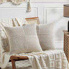 Fancy Homi 2 Packs Neutral Taupe Decorative Throw Pillow Covers 22x22 Inch for Living Room Couch Bed Sofa, Rustic Farmhouse Boho Home Decor, Soft Corss Corduroy Patchwork Accent Cushion Case 55x55 cm