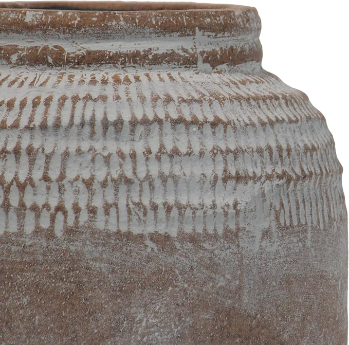 Foreside Home and Garden Small Antique Brown Glazed Terracotta Planter Pot with Whitewashed Finish