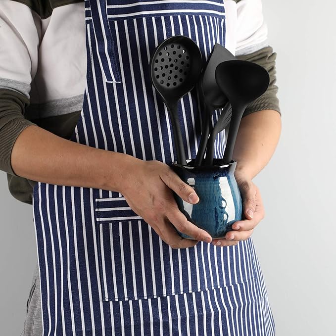 Ceramic Utensil Holder, Small Utensil Crock Ideal for Spoons, Forks and Knives, Easy to Clean 30 oz (Gradient Blue)