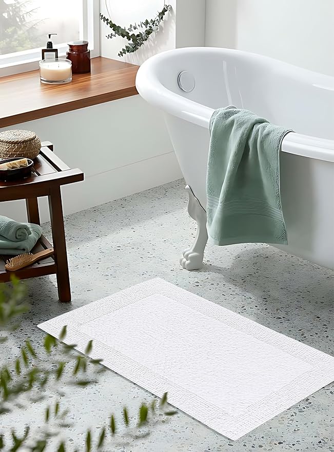 Bedding Craft Cotton Bath Mat Rug, Reversible Water Absorbent Cloth Bathmat, Machine Washable 21x34