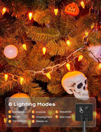 Brightown Solar Operated C6 Halloween Outdoor Lights, 22.64ft 50 LEDs Orange Halloween Lights, Strawberry LED Fairy Lights, Solar Waterproof String Light for Tree, Garden Decor Outdoor Decorations