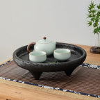 Round Light Wood Serving Tray with 4 Legs,12 Inch Rustic Decorative Tray for Home Decor,Black Footed Pedestal for Countertop, Kitchen, Bathroom, Bedroom (Plants, Candles, Artwork)