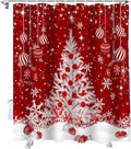 Vandarllin Red Christmas Shower Curtain, White Xmas Tree Snowflakes Red Balls Shower Curtains Set with Hooks, Winter Waterproof Fabric Bathroom Curtains Decor Home Accessories,72 X 78 Inch Long