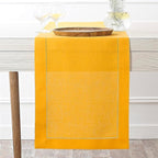 D'Moksha Homes Linen Sunflower Yellow Table Runner 120 Inches Long - 100% Pure Linen Hemstitch 14 x 120 Inch Table Runner for Dining, Fall, Autumn and Halloween - Classic Hemstitch