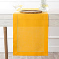 D'Moksha Homes Linen Sunflower Yellow Table Runner 48 Inches - Classic Hemstitch, 100% Pure Linen Coffee Table Runner 14 x 48 Inch Ideal for Dresser Tables - Fall, Autumn and Halloween