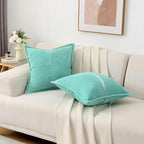 HAUSSY Turquoise Decorative Throw Pillow Covers 24x24 Inch Set of 2,Soft Solid Corduroy Striped Cushion Case,Square Euro Pillow Shams,Winter Home Decorations for Couch,Bed