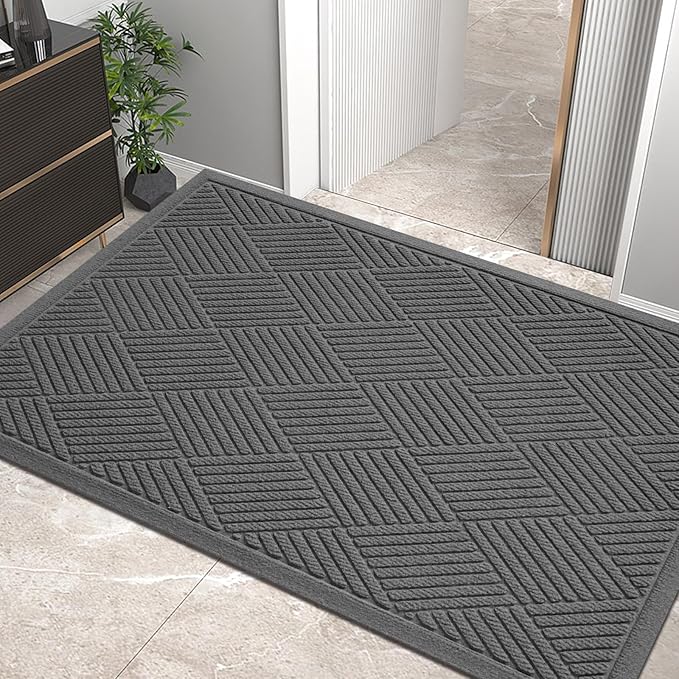 Sturdy Front Door Mat, Absorbent Muddy Dirt Resist Welcome Door Mats Outdoor Indoor, Stain and Fade Resistant, Non-Slip Rubber Backing Low Profile Doormat for Entryway, 60×36, Charcoal