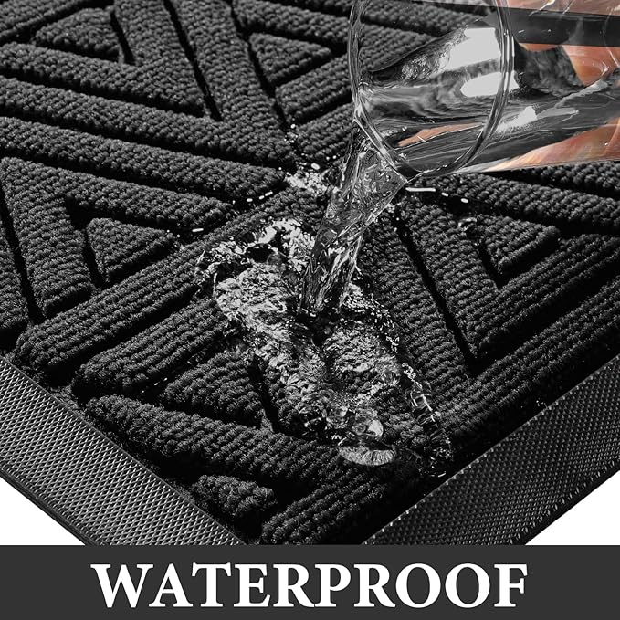 Yimobra Outdoor Mats for Front Door, Stops Mud & Dirt at Entrance, Fits Garage & Patio, All-Weather Waterproof Non Slip Outdoor Indoor Welcome Mat, 29.5x17 Black