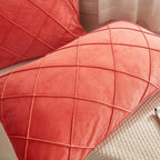 JAUXIO Diamond Pinch Pleated Crystal Velvet Pillowcases 2 Pack Solid Pintuck Throw Cushion Cover for Home Decor Hidden Zipper Closure (Coral Orange, King)