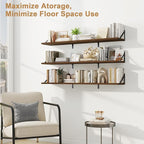 Fun Memories Extra Long Floating Wall Shelves, 48 x 8 Inches, Set of 3 Large Wood Floating Bookshelves with Metal Brackets for Storage & Display (Walnut)