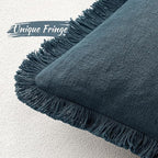 MIULEE Decorative Throw Pillow Covers Neutral Linen Fringe Throw Pillows Set of 2 Navy Blue Boho Farmhouse Cushion Covers with Tassels for Couch Sofa Bed Living Room Spring Home Decor 16x16 Inch