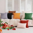 Double-Sided Faux Fur Plush Fall Throw Pillow Covers 18x18 Set of 2 Fuzzy Striped Soft Cozy Pillowcase Luxury Decorative Pillows Square Fluffy Cushion Covers for Couch Sofa Bed,Orange