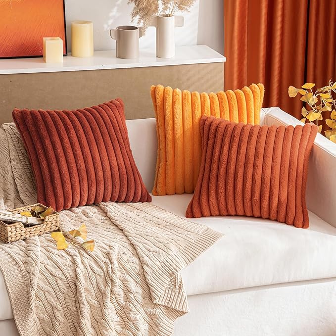 MIULEE Fall Faux Fur Decorative Throw Pillow Covers 16x16 Inch Set of 2, Retro Vintage Boho Home Decor Soft Plush Couch Pillows Cozy Fluffy Cushion Covers for Sofa Bed Rust