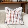 Boho Chenille Tufted Pillow Cover 24x24 Inch Set of 1, Farmhouse Striped Decorative Pillow Covers Accent Fluffy Neutral Square Pillowcases for Couch Sofa Bedroom Living Room, Orange White