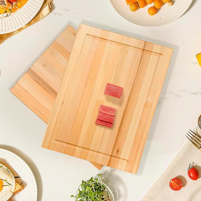 CONSDAN Wood Cutting Board for Kitchen, 16 x 12, USA Grown Solid Hickory Hardwood, Edge Grain, Chopping Board, Butcher Block with Juice Groove, Prefinished with Food-Safe Oil, 1" Thick