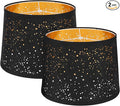 ALUCSET Drum Large Lampshades Set of 2, Stars Hollow Black Lamp Shade 13" Top X 15" Bottom X 11" High, Lamp Shades for Living Room Home Decor, Assembly Required Spider Fitter