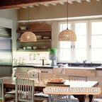Hemp Rope Woven Pendant Light Woven Light Fixture Boho Chandelier Light Fixture Wicker Pendant Lights Rattan Lights Pendant Dome Wicker Chandelier for Dining Room Kitchen Island(Bulb Incl.