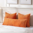 Fancy Homi Fall Orange Long Body Lumbar Decorative Throw Pillow Cover 14x36 Inch for Bed Couch Bedroom, Soft Corduroy Rectangle Solid Pillow Case 35x91 cm, Rustic Farmhouse Boho Room Decor