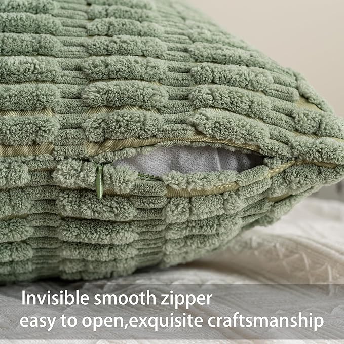 Corduroy Decorative Throw Pillow Covers 14x36 Inch Soft Striped Pillow Covers Modern Farmhouse Home Decor for Sofa Living Room Couch Bed（Sage Green）