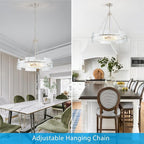 XINGQI Large 8-Light Modern Silver Glass Chandelier 26" Drum Light Fixture Round Water Ripple Pendant Lighting for Dining Room Living Room Kitchen Island Office