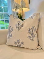 “The Mary” Periwinkle Floral Block Print Pillow Cover – Blue and Off-White Decorative Throw Pillow Cover – Grandmillennial Home Decor, 19" x 19"