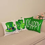 St Patricks Day Decor-Throw Pillow Covers 18x18 in Set of 4,Shamrock Linen Pillow Case with Green Hat Irish for Large Couch Sofa Home Indoor Outdoor Holiday Decorations