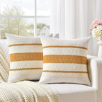 Fancy Homi Set of 2 Mustard Yellow Fall Decorative Throw Pillow Cover 20x20 Inch for Couch Bed Sofa, Autumn Halloween Thanksgiving Home Decor, Soft Cotton Aesthetic Cushion Case