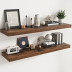 Floating Shelves for Wall with Invisible Brackets, Wall Mounted Engineered Wood Shelves with Wood Grain for Living Room, Bathroom, Kitchen Decor and Storage, Oak, 55"L Set of 2, Rustic Brown