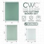 COOK WITH COLOR Extra Large Cutting Board Set, Jumbo-Sized Boards with Rubber Border for Enhanced Cooking Experience, 3-Piece, Sage