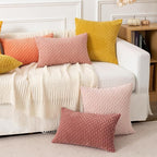 Kevin Textile Throw Pillow Covers Soft Corduroy Decorative Set of 2 Boho Striped Pillow Covers Pillowcases Valentines Day Farmhouse Home Decor for Couch Bed Sofa Living Room 18x18 Inch Blush Pink