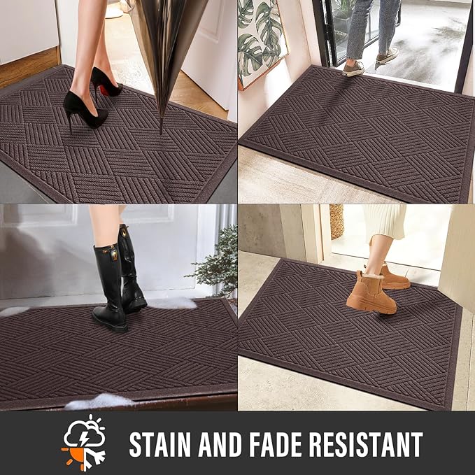 Sturdy Front Door Mat, Absorbent Muddy Dirt Resist Welcome Door Mats Outdoor Indoor, Stain and Fade Resistant, Non-Slip Rubber Backing Low Profile Doormat for Entryway, 47×32, Coffee