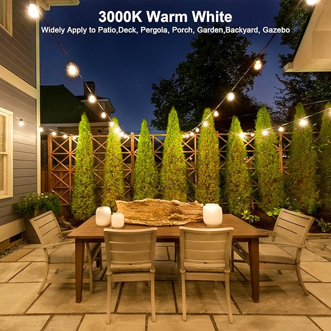 LED Outdoor String Lights 104FT with 32 Shatterproof Edison Bulbs Outside Patio, Waterproof Heavy-Duty Commercial Decorative String Light, AC to DC Plug, 3000K Warm White for Porch, Balcony, Cafe