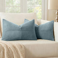 MIULEE Dusty Blue Corduroy Pillow Covers Pack of 2 Boho Decorative Spliced Throw Pillow Covers Soft Solid Couch Pillowcases Cross Patchwork Textured Cushion Covers for Living Room Bed Sofa 12x20 inch