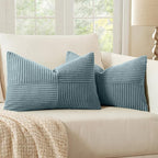 MIULEE Dusty Blue Corduroy Pillow Covers Pack of 2 Boho Decorative Spliced Throw Pillow Covers Soft Solid Couch Pillowcases Cross Patchwork Textured Cushion Covers for Living Room Bed Sofa 12x20 inch