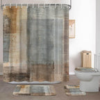 Lnond 4Pcs Bathroom Shower Curtain Sets with Rugs,Brown Gradient Painting Art Bathroom Sets with Shower Curtain and Rugs and Accessories